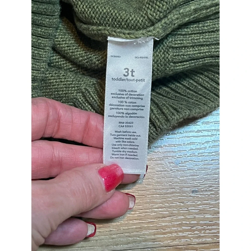 Carter's Quarter Zip Sweater Toddler 3T Olive Green Bear Logo Cotton Winter